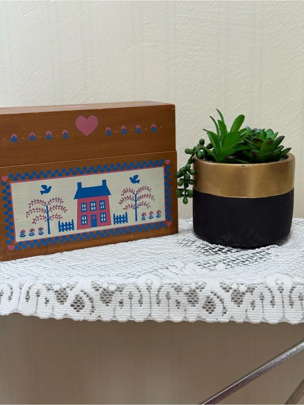 Vintage American Country Home Wood Box Organizer Recipe Card Primitive House
